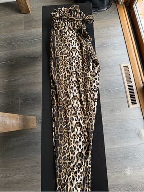 Leopard Print Paperbag Waist Pants - Black, Tan, Cream